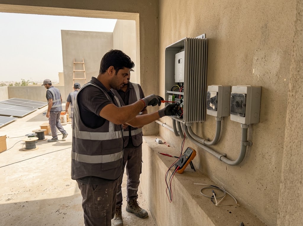 Commissioning a wall-mounted solar inverter and isolator switches