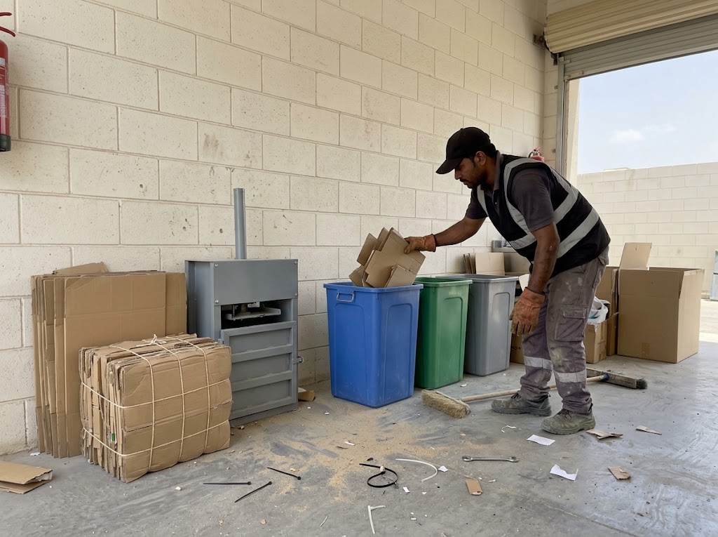 Segregating cardboard for recycling at a colour-coded sorting point