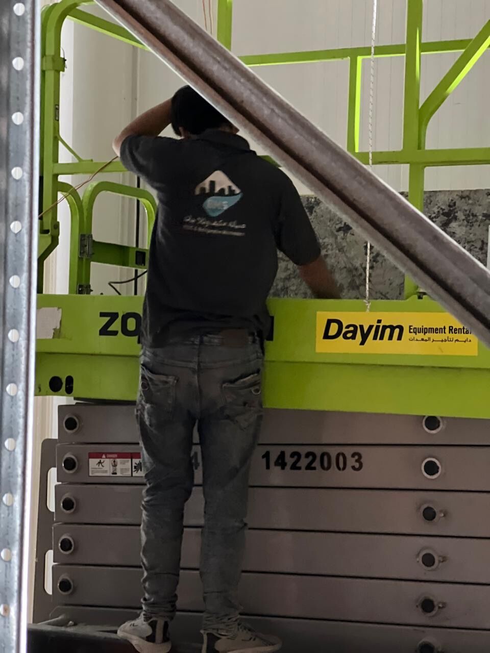 Cold store panel works from a scissor lift